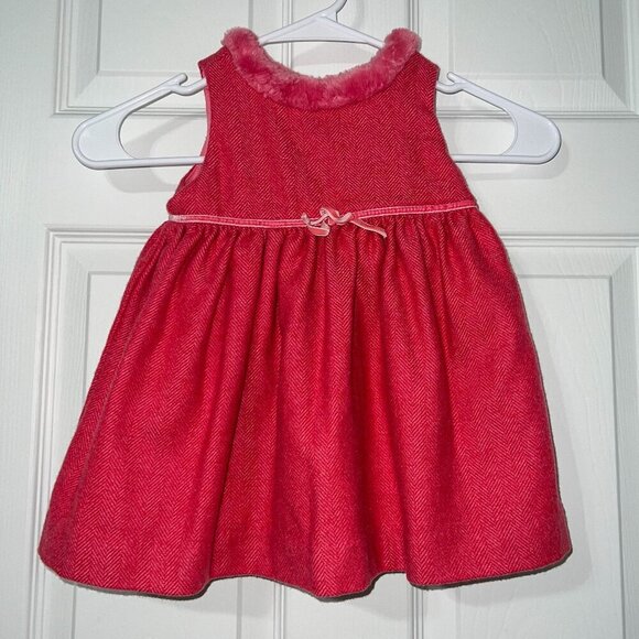 Baby Gap Toddler Girl Herringbone Fur Trim Collar Holiday Dress Wool Size 12-18M - Picture 1 of 4